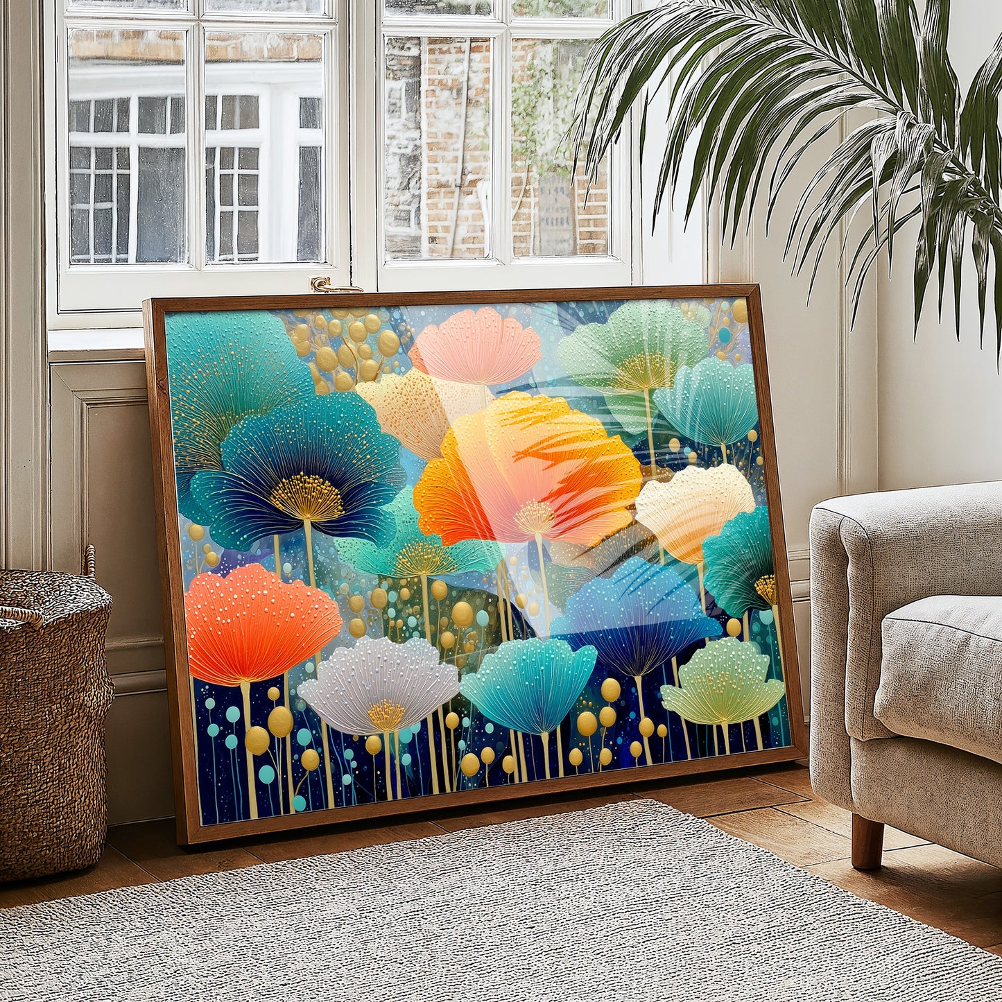 Coral And Turquoise Blooms Glow
