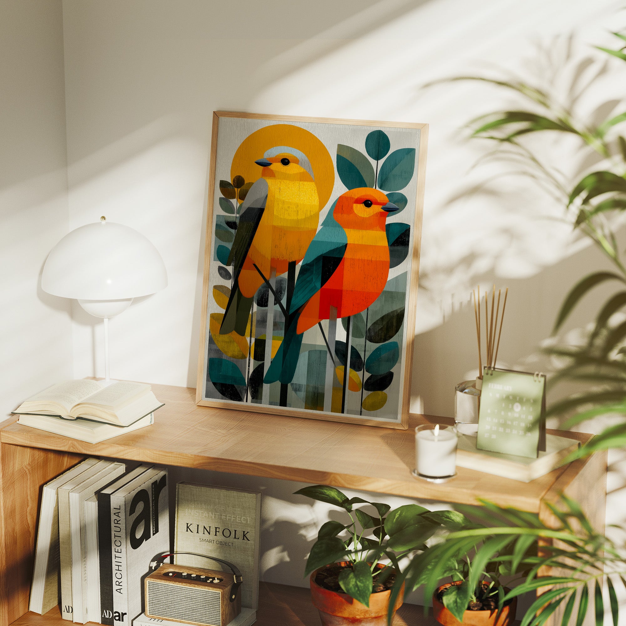 Sunlit Birds Share Garden Secrets