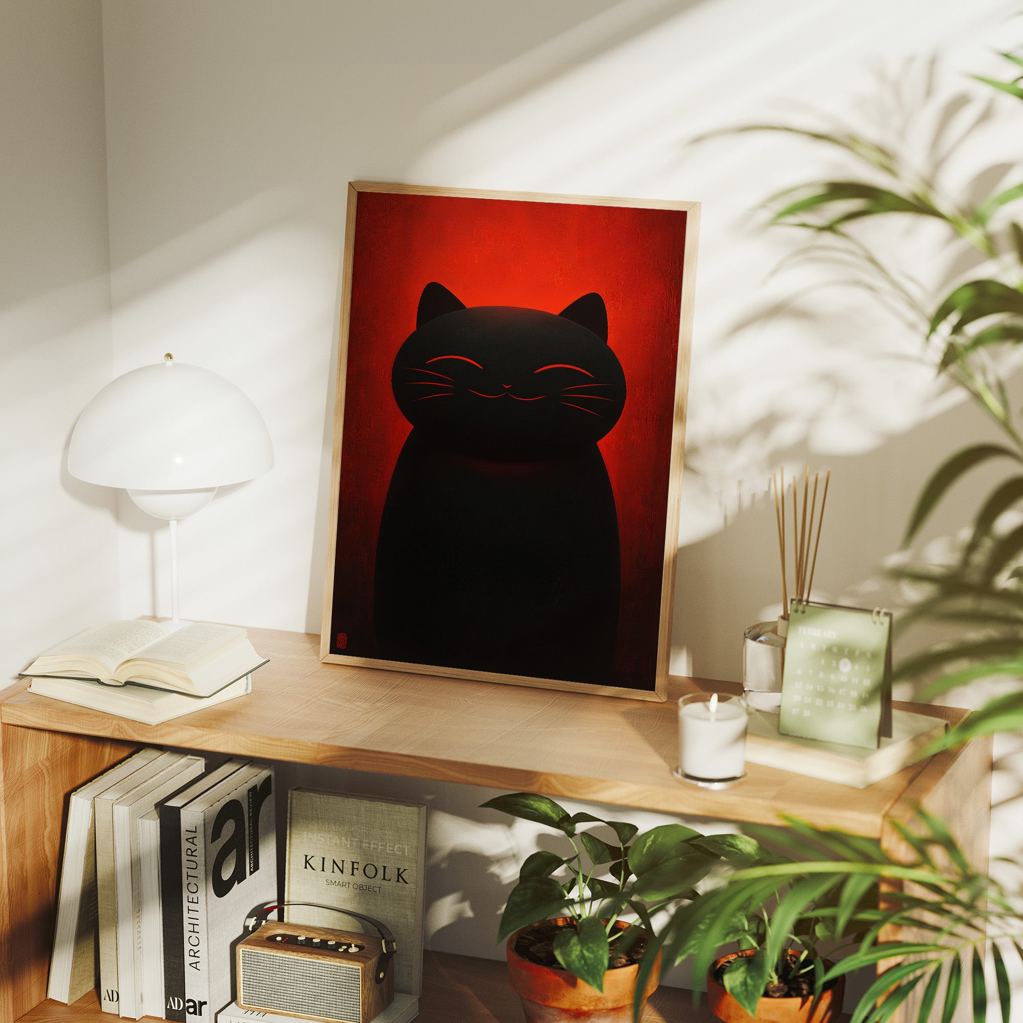 Black Cat Basks In Crimson Light