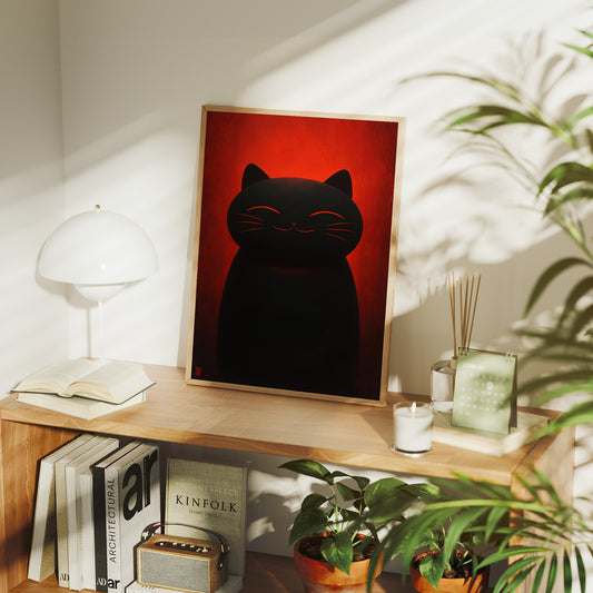 Black Cat Basks In Crimson Light
