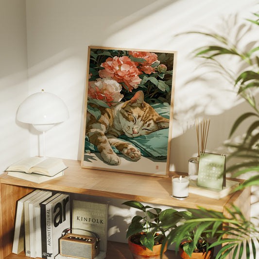 Afternoon Naps Between Coral Peonies