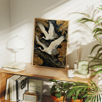 Cranes Dance Through Golden Ginkgo