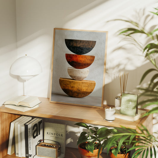 Stacked Bowls Above City Spirits