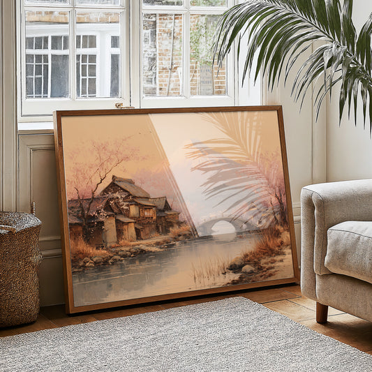 Cherry Blossoms Bridge Ancient Waters