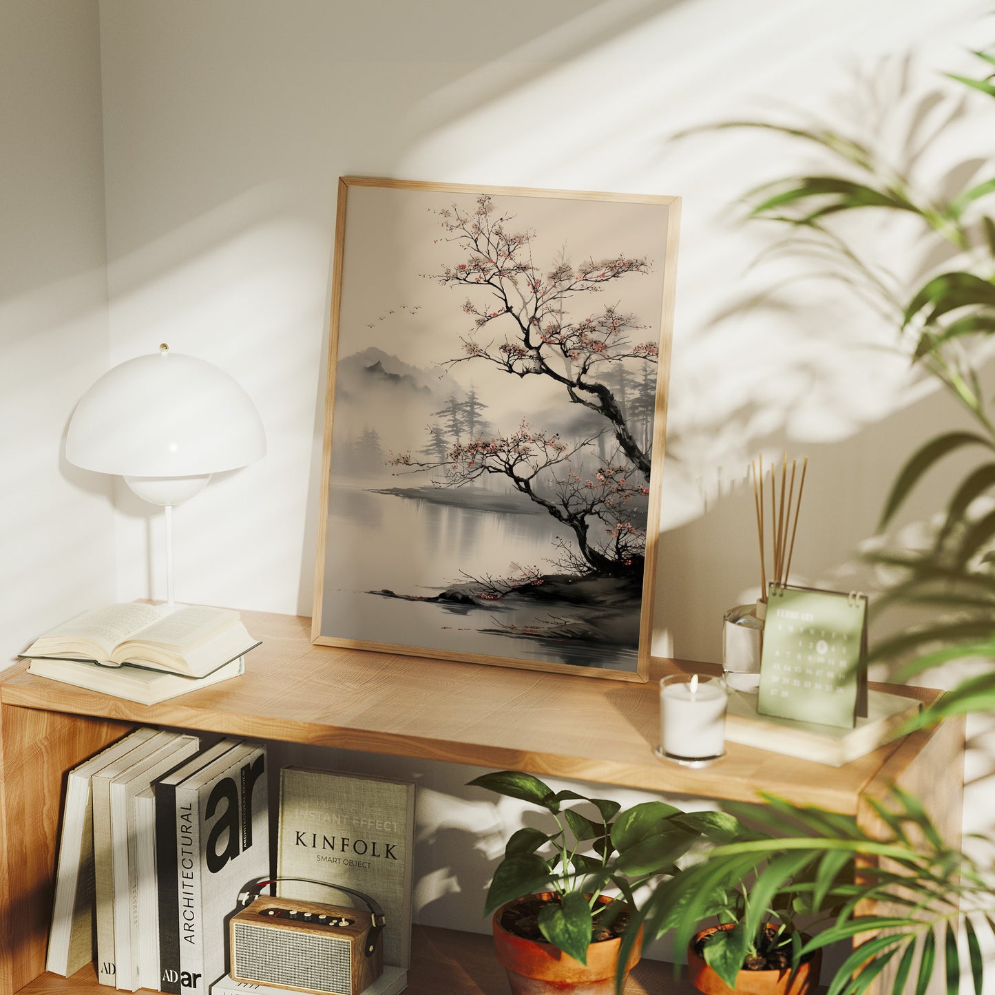 Cherry Blossoms Meet Misty Lake