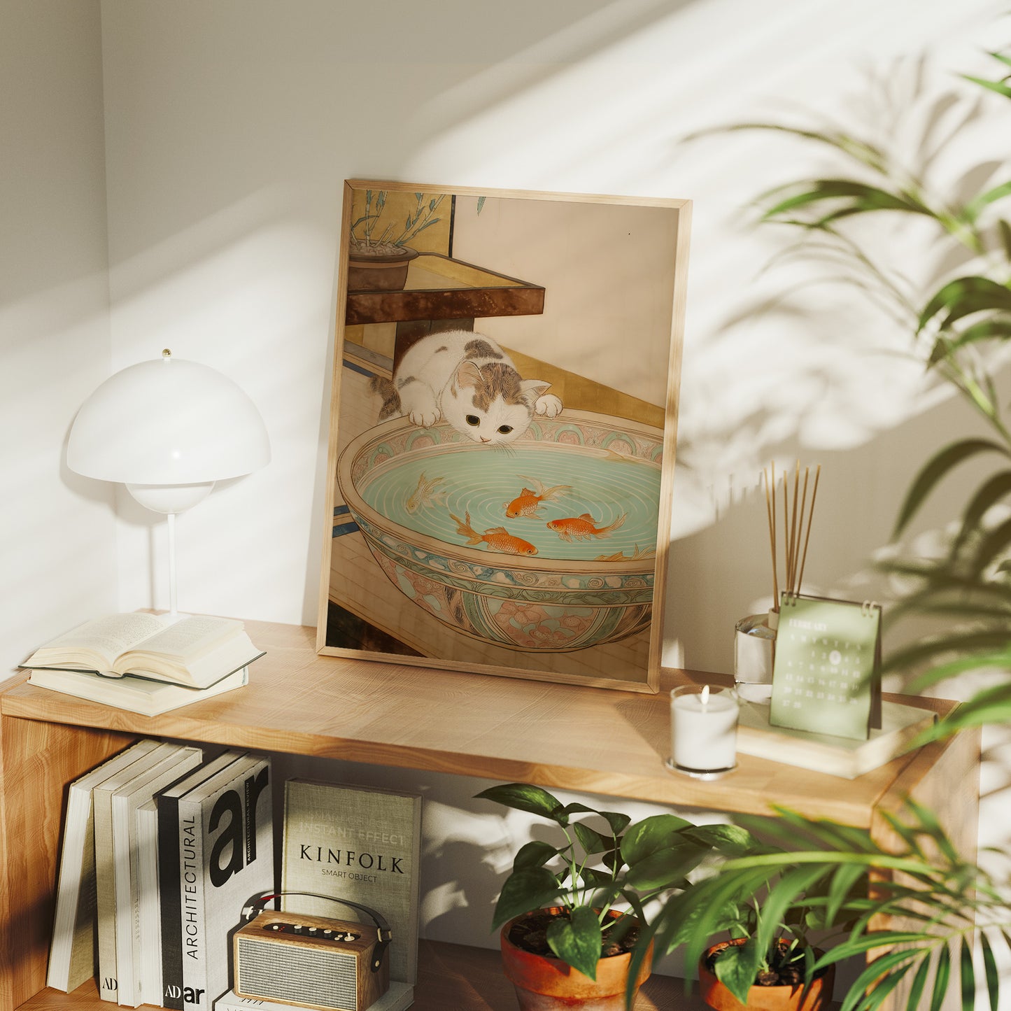 Curious Cat Meets Koi Below