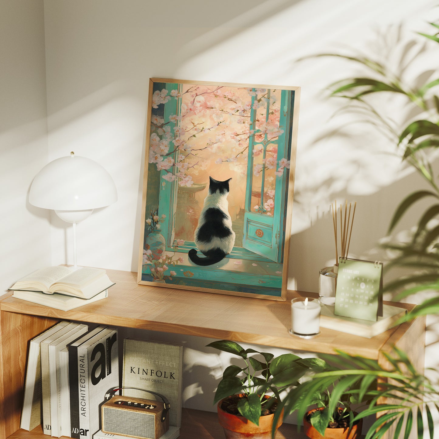 Cherry Blossoms Dance With Curious Cat