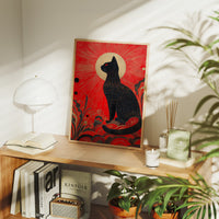 Celestial Cat Guards Crimson Dawn