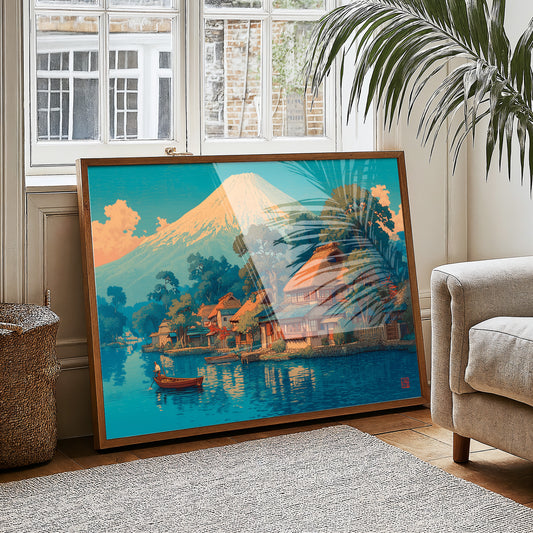 Morning Light Bathes Mount Fuji's Village