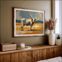 Longhorn Stands In Golden Fields