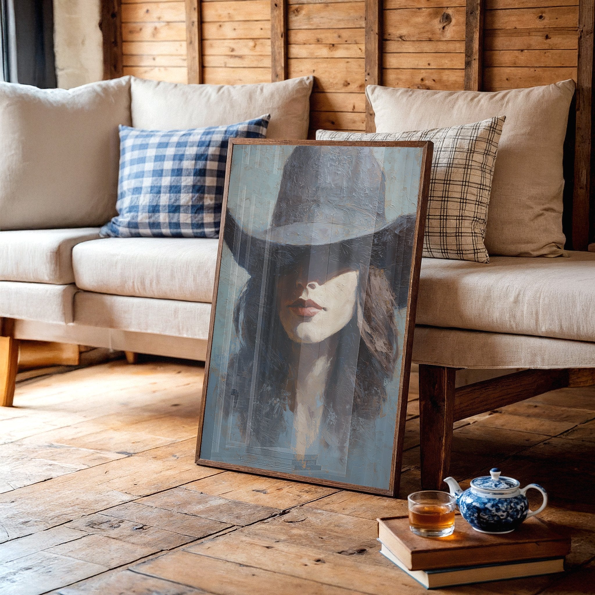 Crimson Lips Under Shadowed Brim