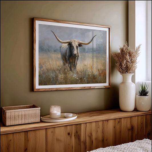 Longhorn Among Meadow Wildflowers