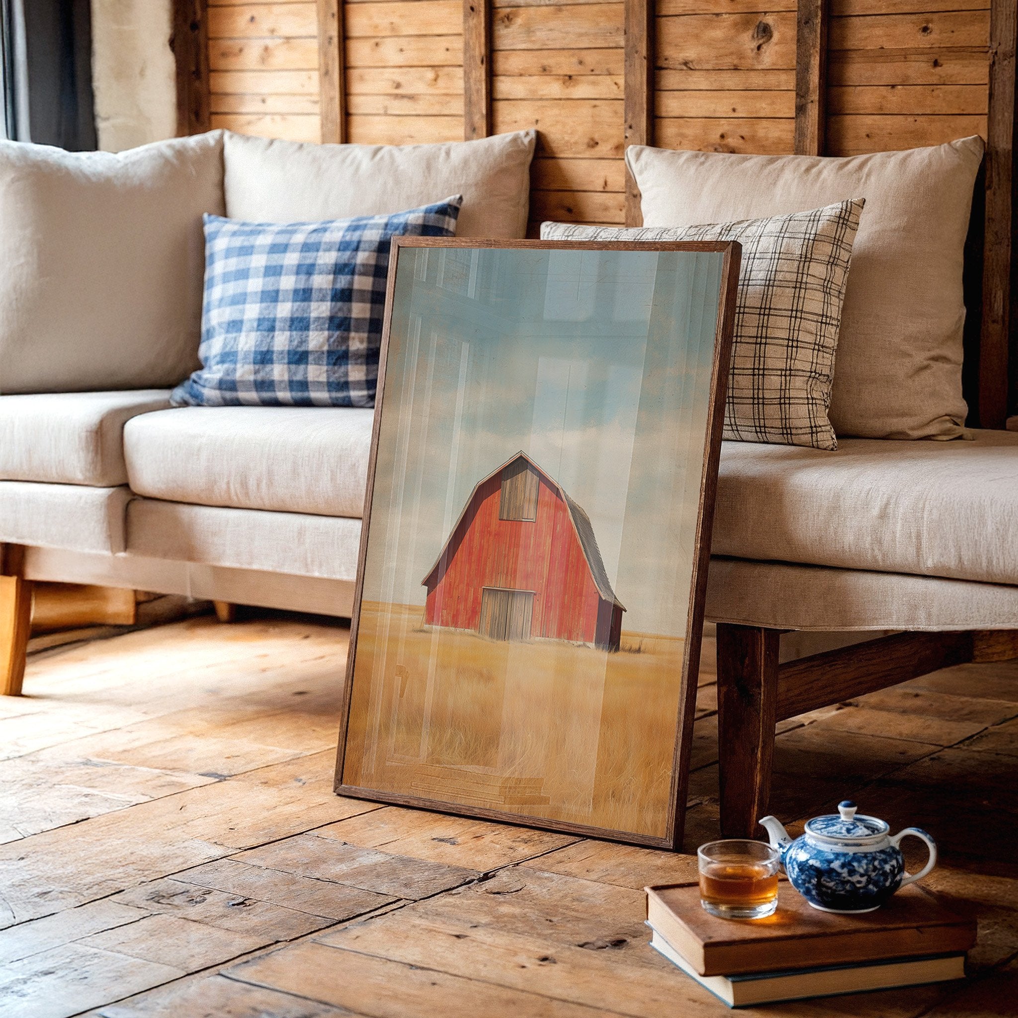 Red Barn Under Prairie Skies