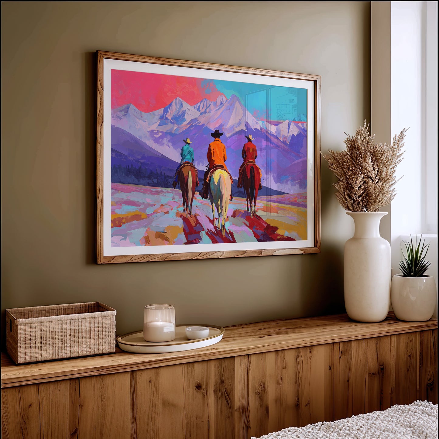 Three Riders Face Mountain Majesty