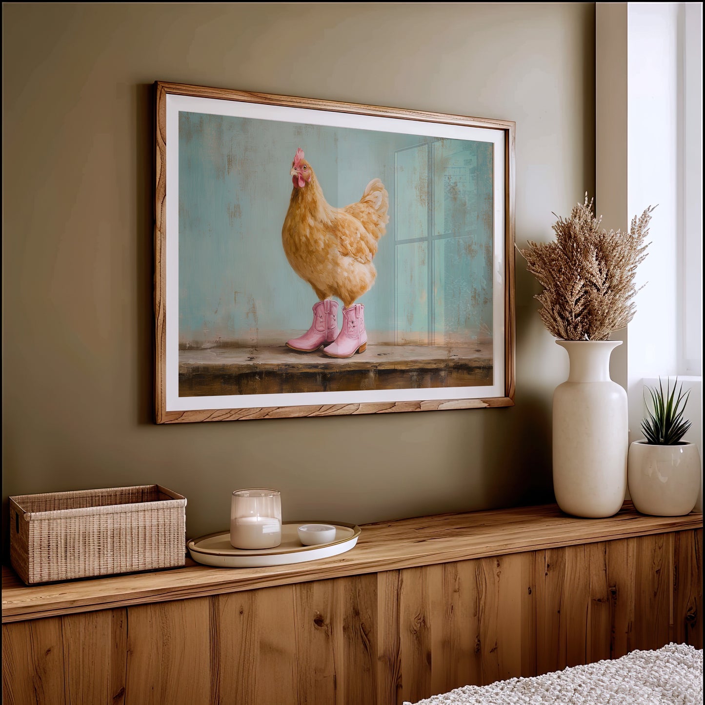 Hen Struts In Pink Boots