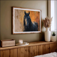 Midnight Stallion Against Amber Sky