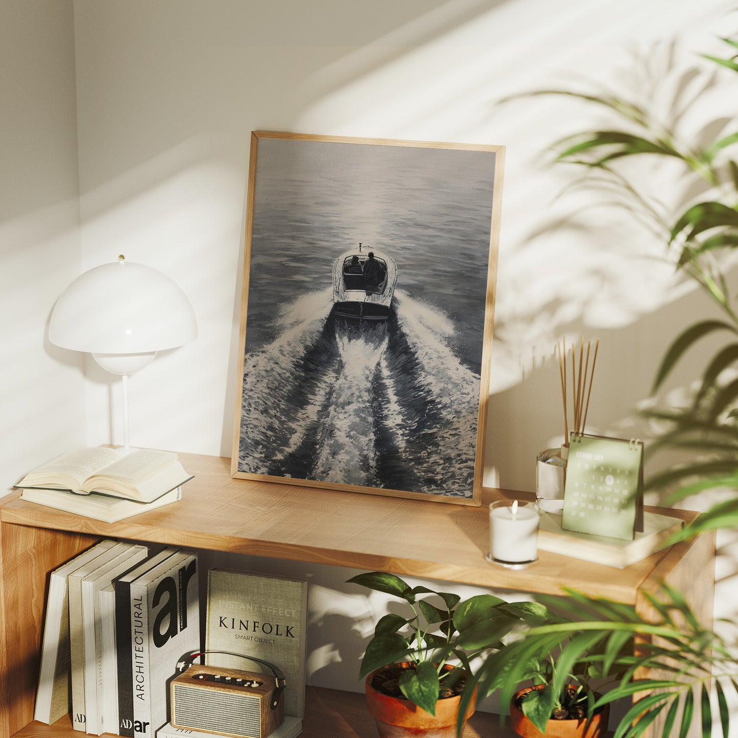 Speedboat Cuts Through Morning Fog