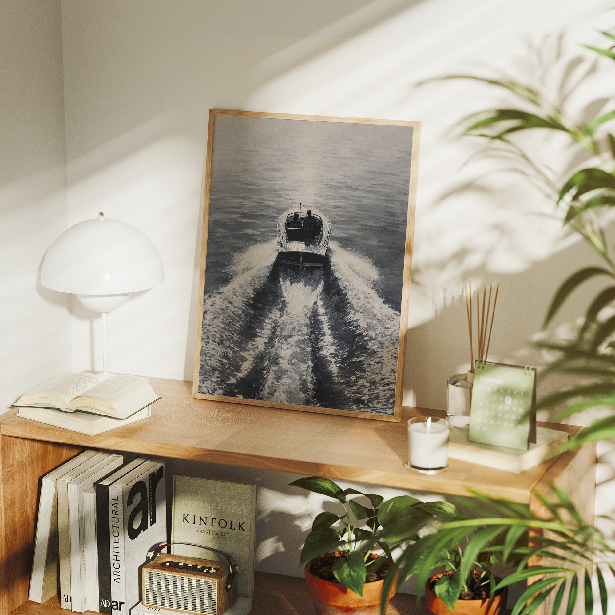 Speedboat Cuts Through Morning Fog