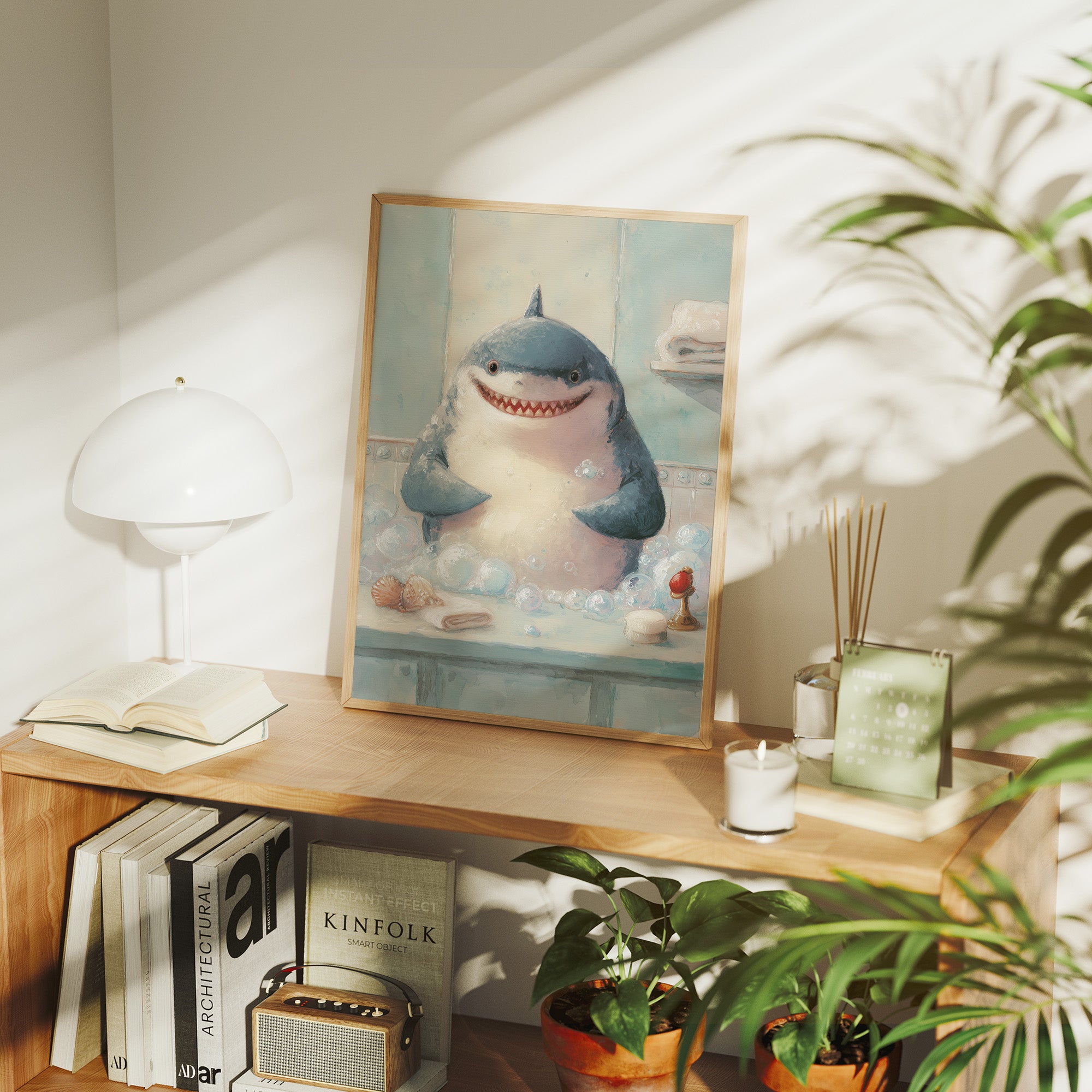 Shark Smiles In Bathtub Bubbles