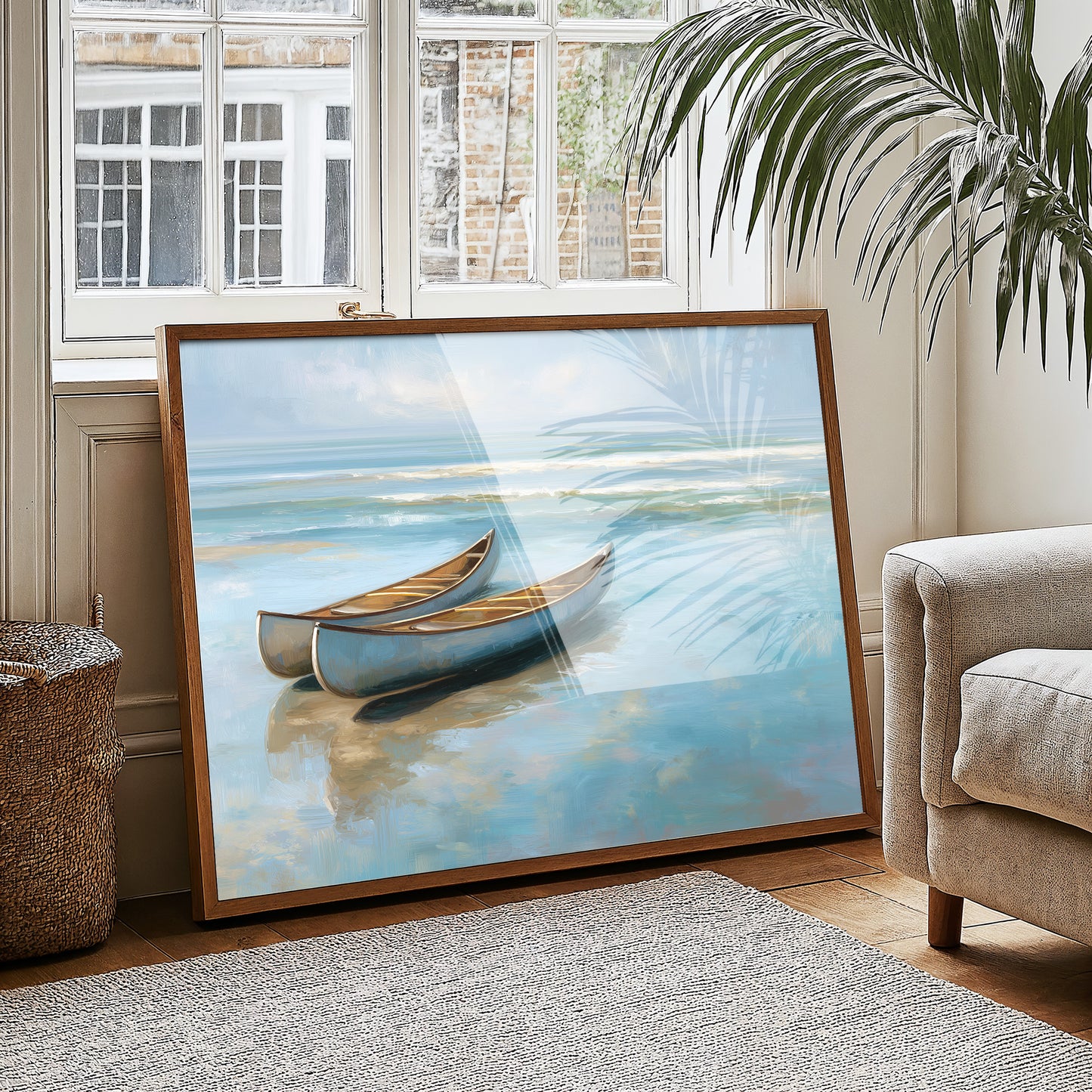 Canoes Rest On Azure Shores