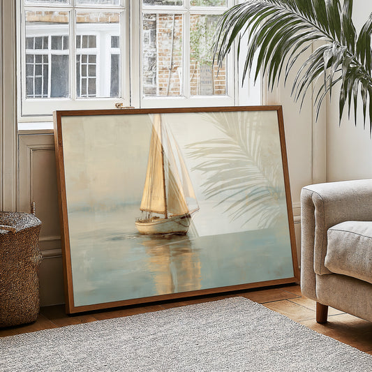 Sailboat Drifts Through Morning Mist