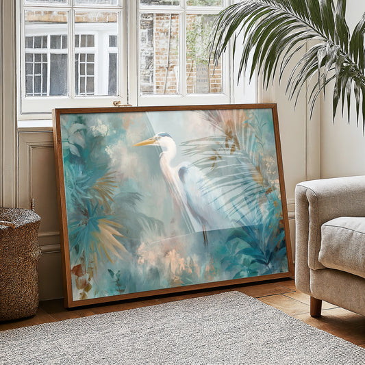 Egret In Misty Coastal Bloom