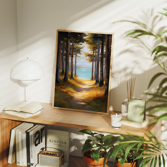 Forest Path Meets Azure Waters