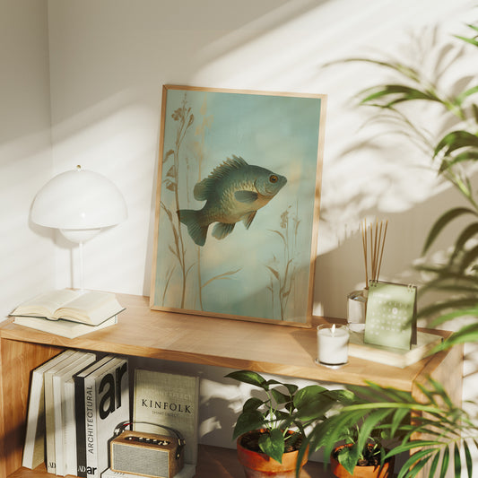 Sunlit Bass Among Pond Reeds