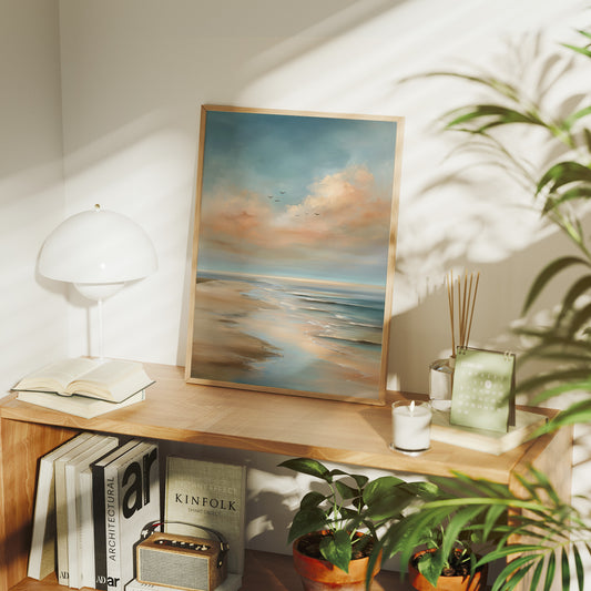 Birds Drift Above Coastal Pastels