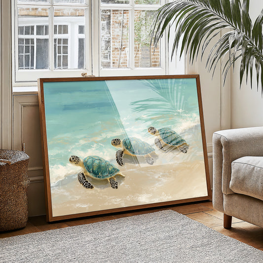 Sea Turtles Drift Through Turquoise