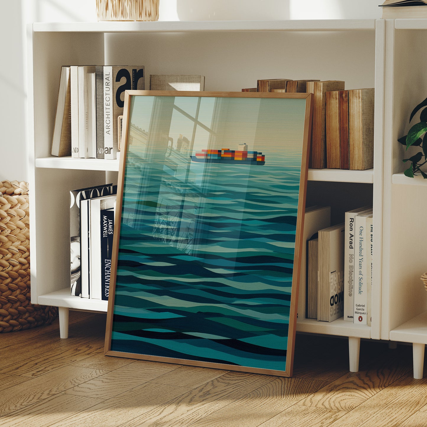 Solitary Vessel Crosses Teal Expanse