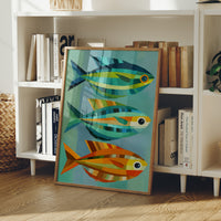 Geometric Trio Glides Through Aqua Depths