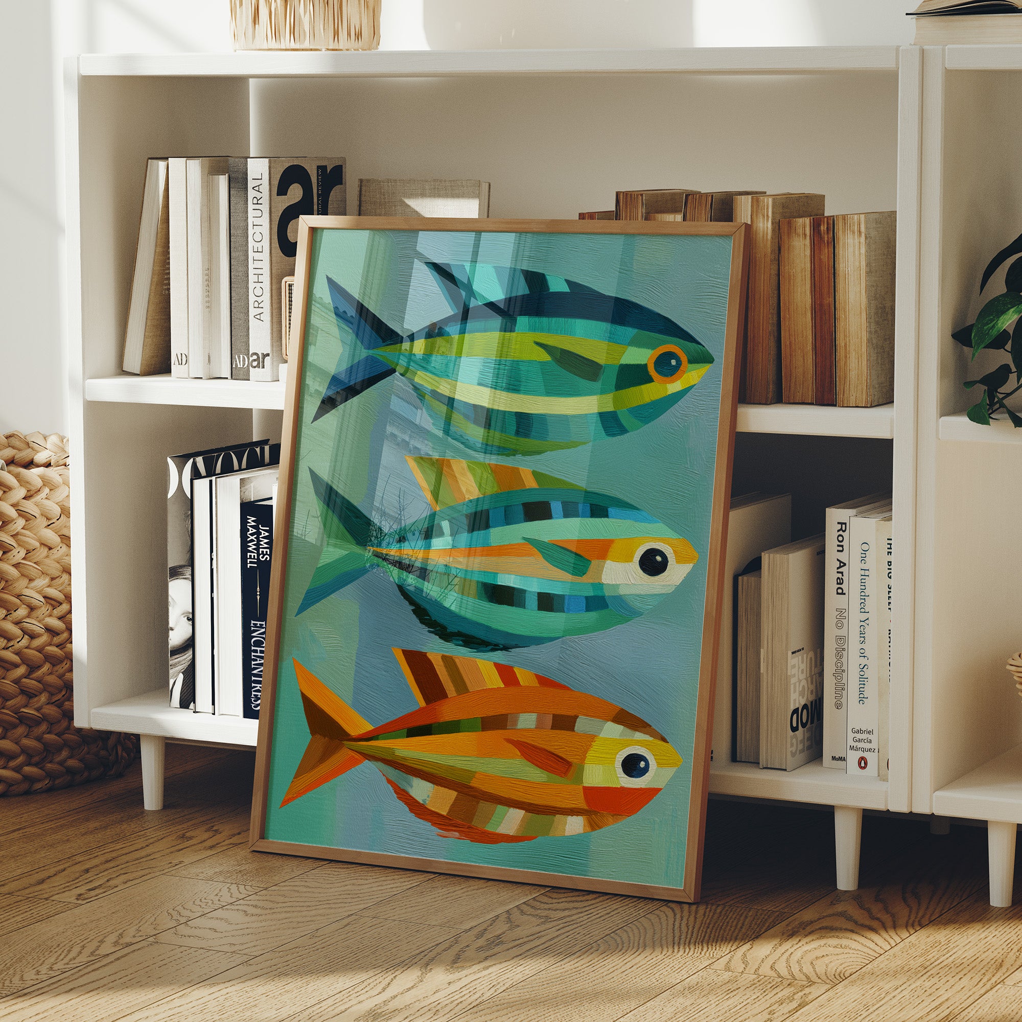 Geometric Trio Glides Through Aqua Depths