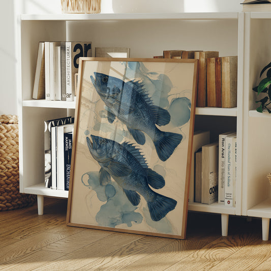 Indigo Swimmers Through Watercolor Currents