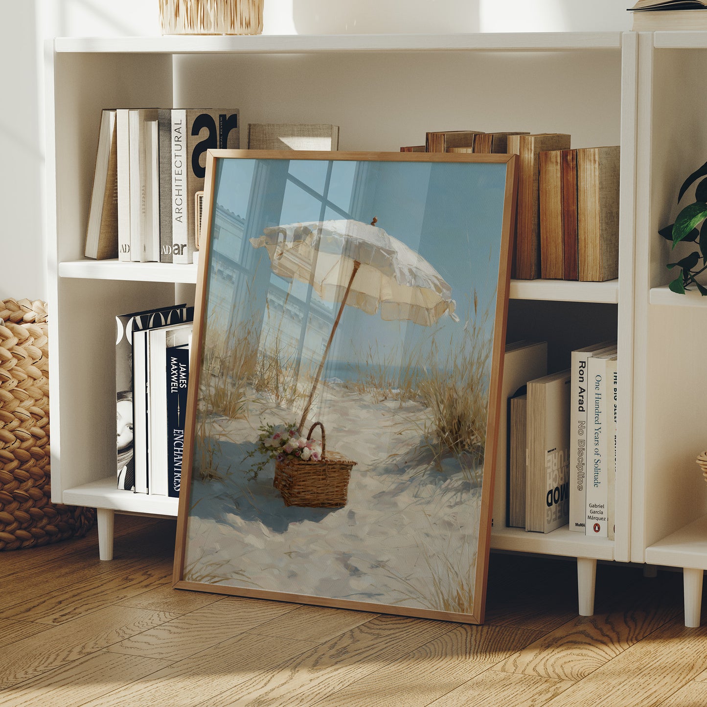 Solitary Parasol Awaits Seaside Return