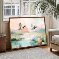 Mallards Glide Through Pastel Wetlands