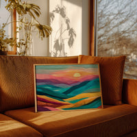 Textile Horizons: Sunset Through Stitched Valleys