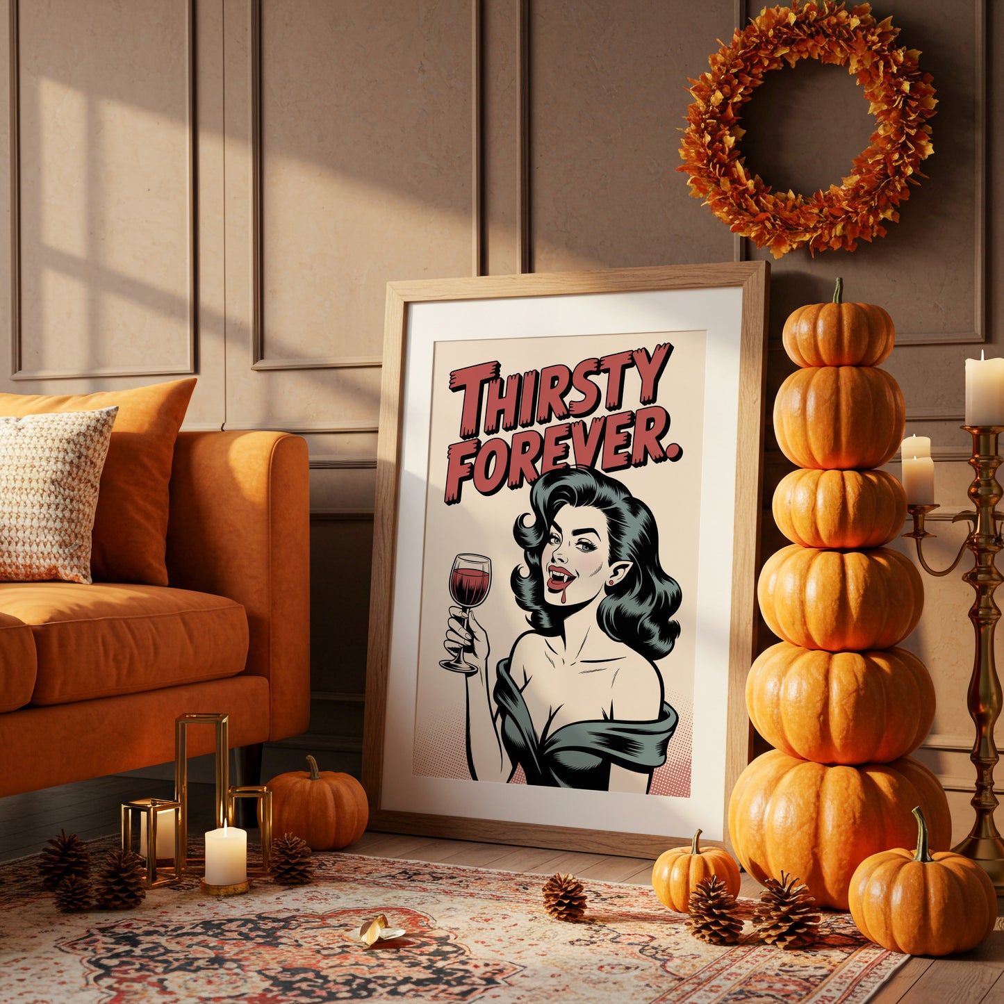 Vintage Vamp Sips Red Wine