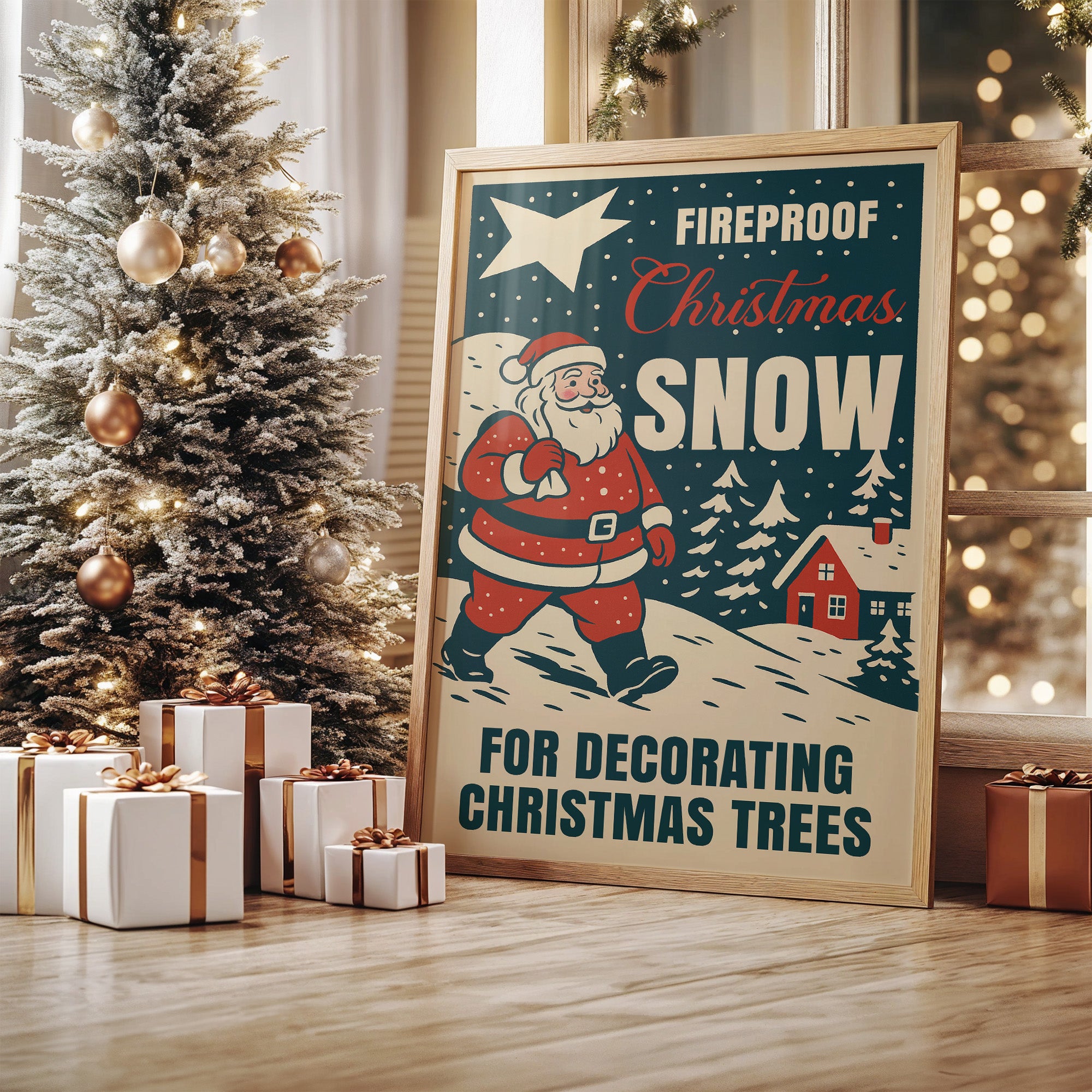 Vintage Holiday Through Snowy Pines