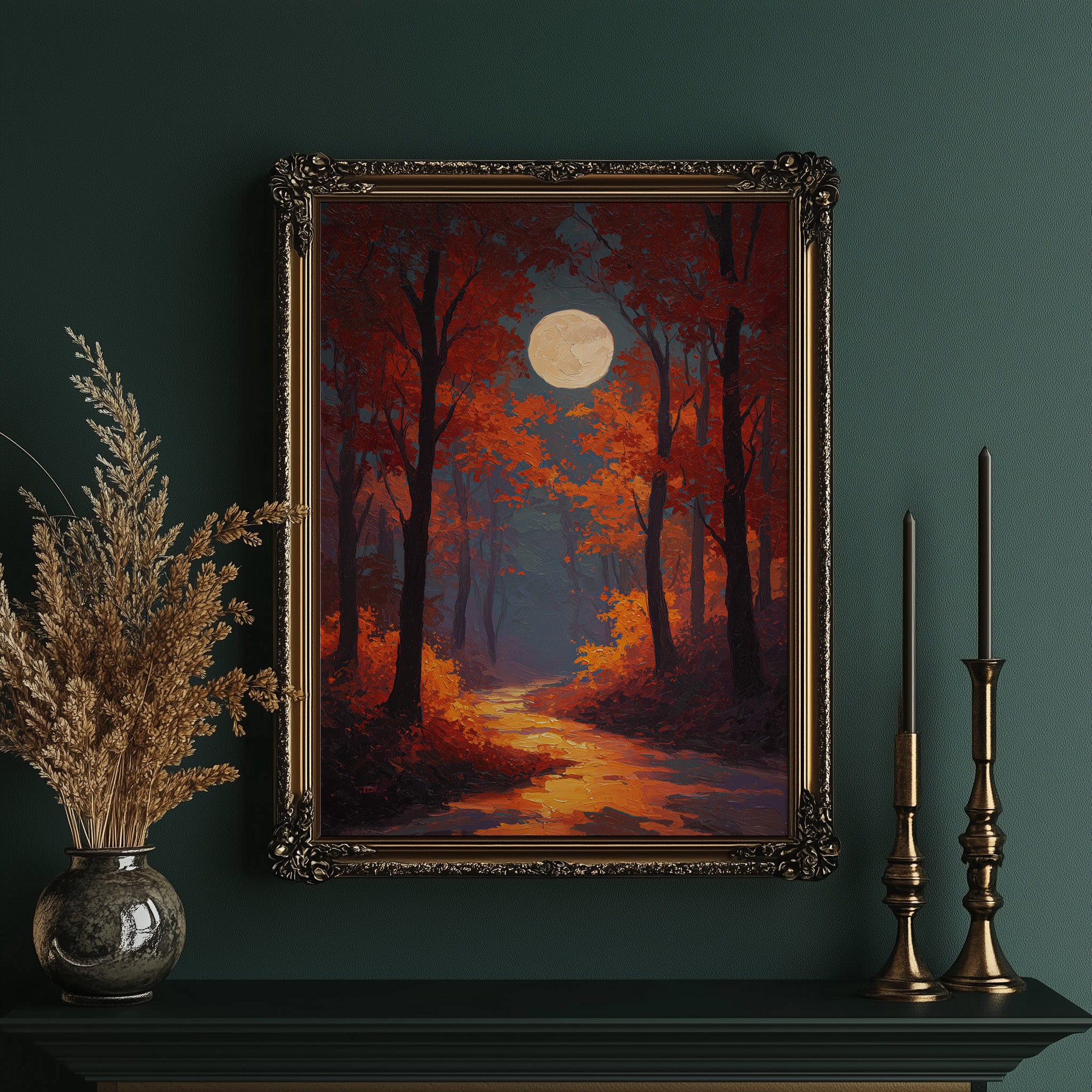 Autumn Path Beneath Harvest Moon