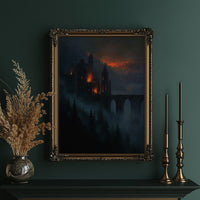 Fortress Ablaze Beyond Misty Pines