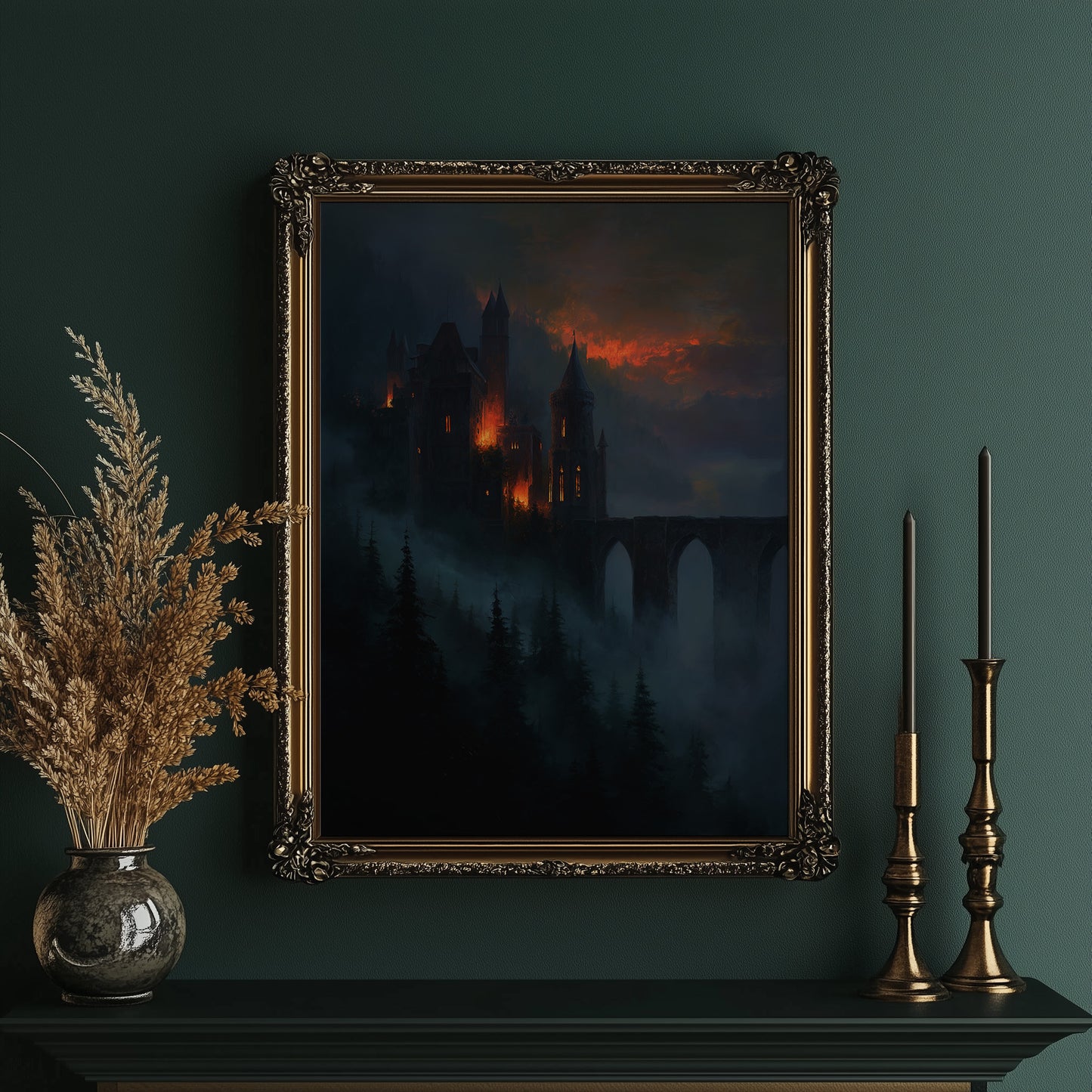 Fortress Ablaze Beyond Misty Pines