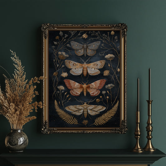 Midnight Moths Among Golden Stems