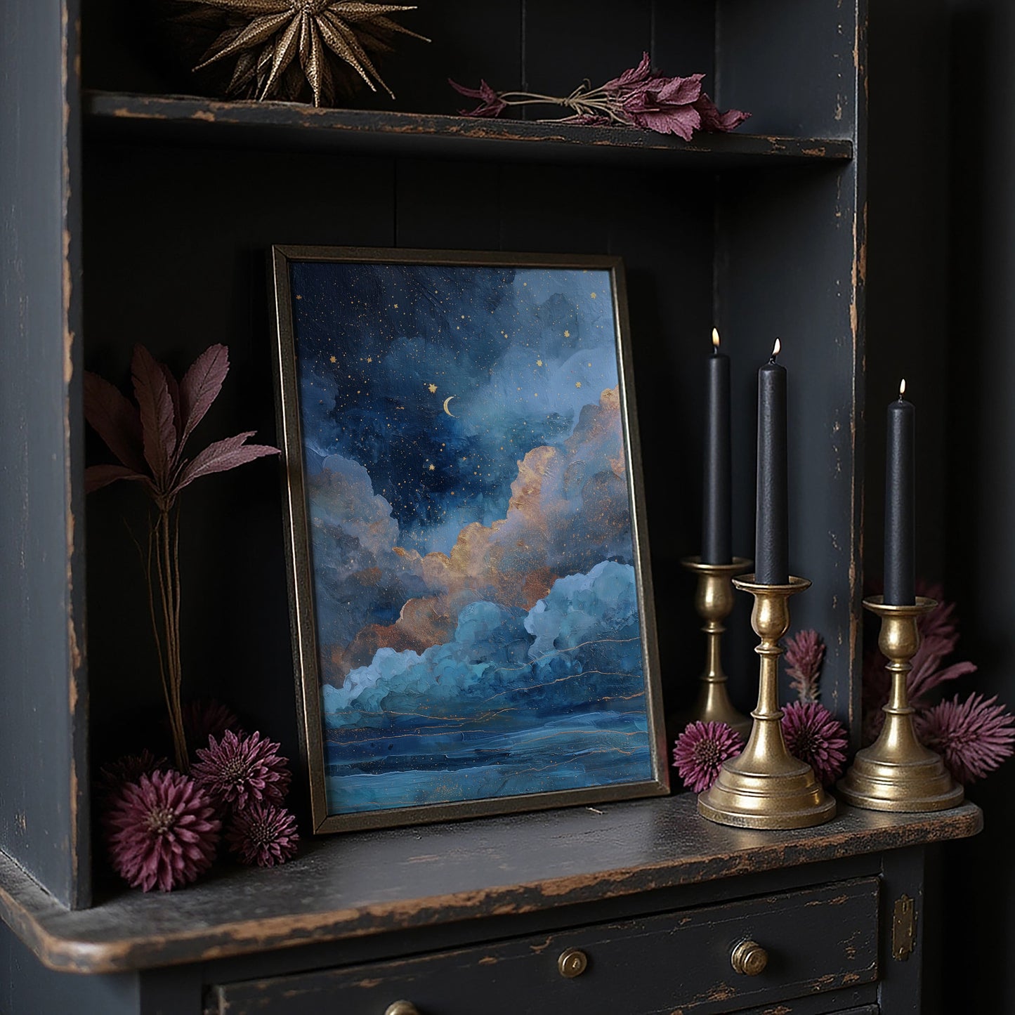 Midnight Oceans Meet Golden Clouds