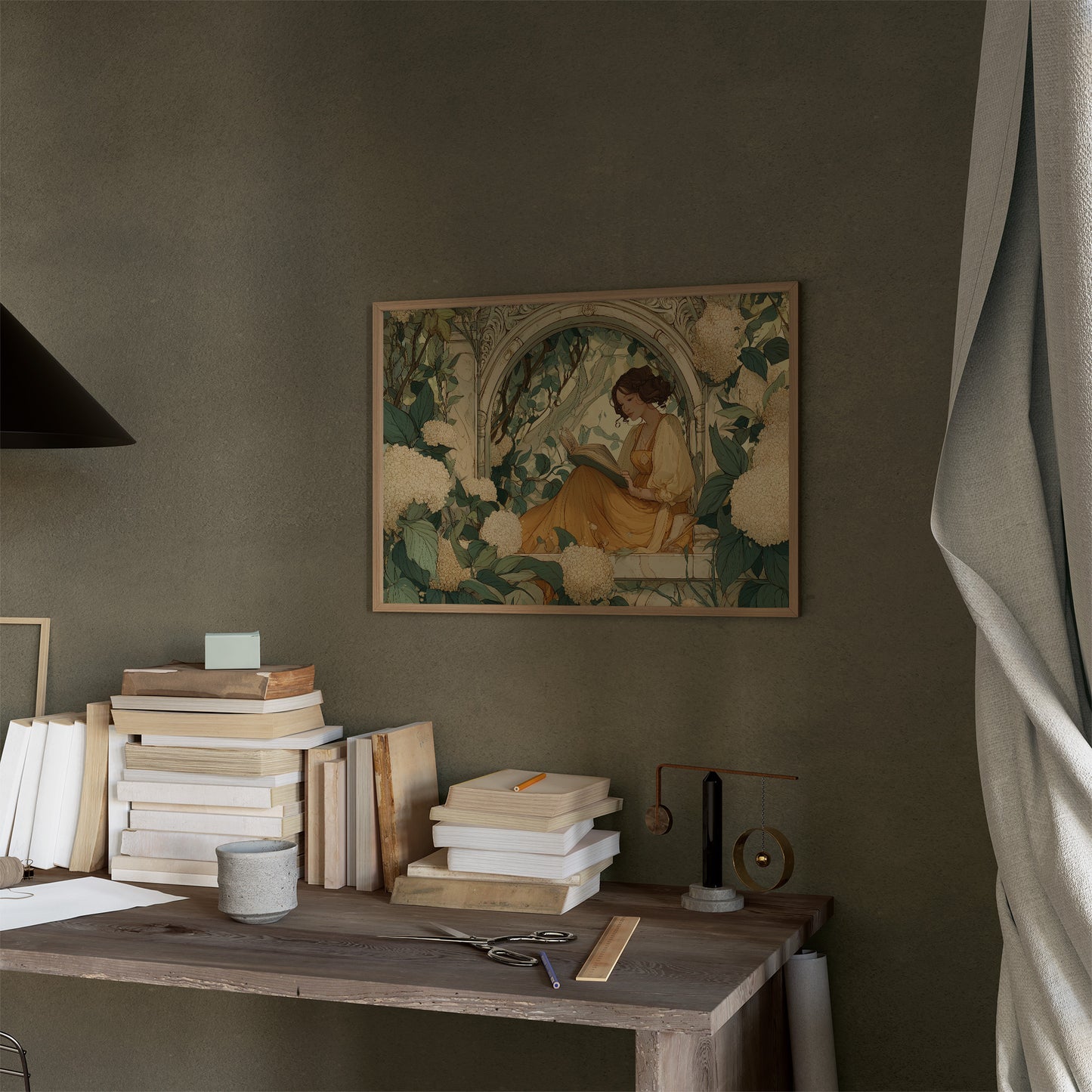 Reading Among Hydrangea Blooms