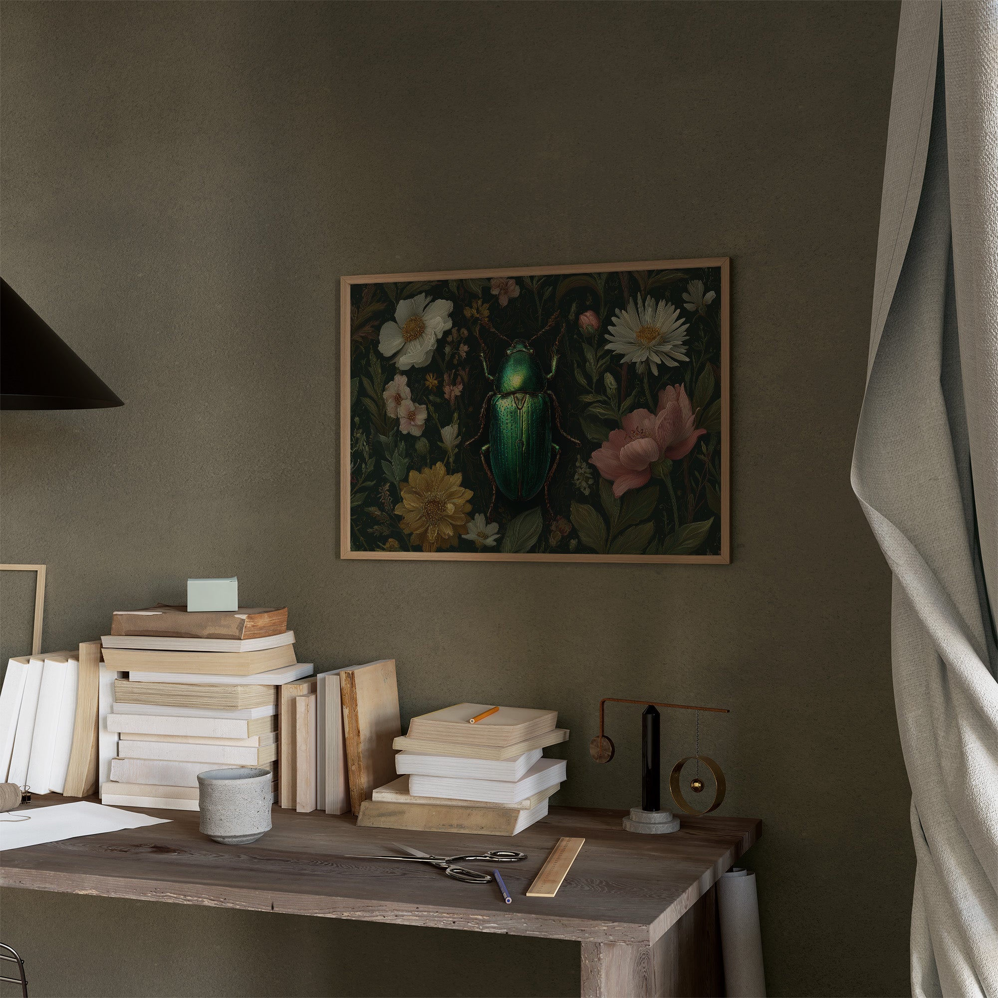 Emerald Beetle Among Garden Blooms