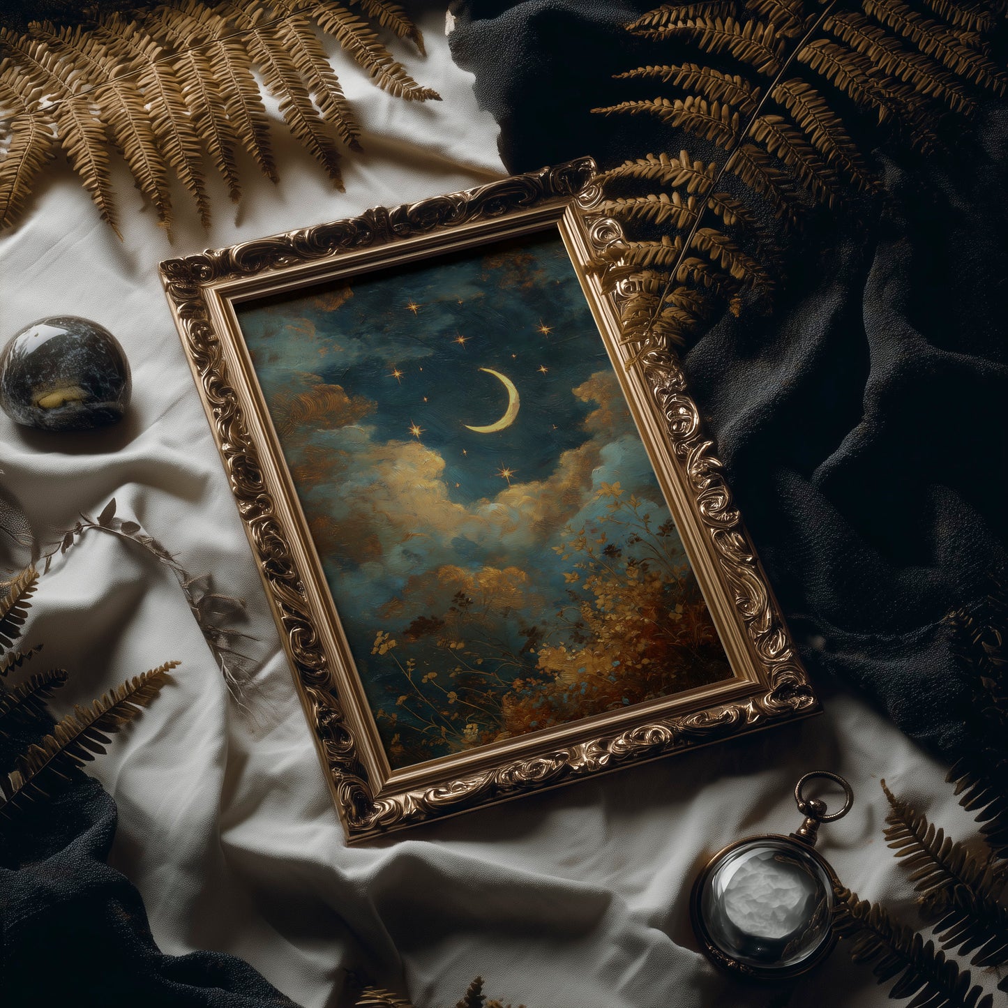 Golden Crescent Through Evening Clouds