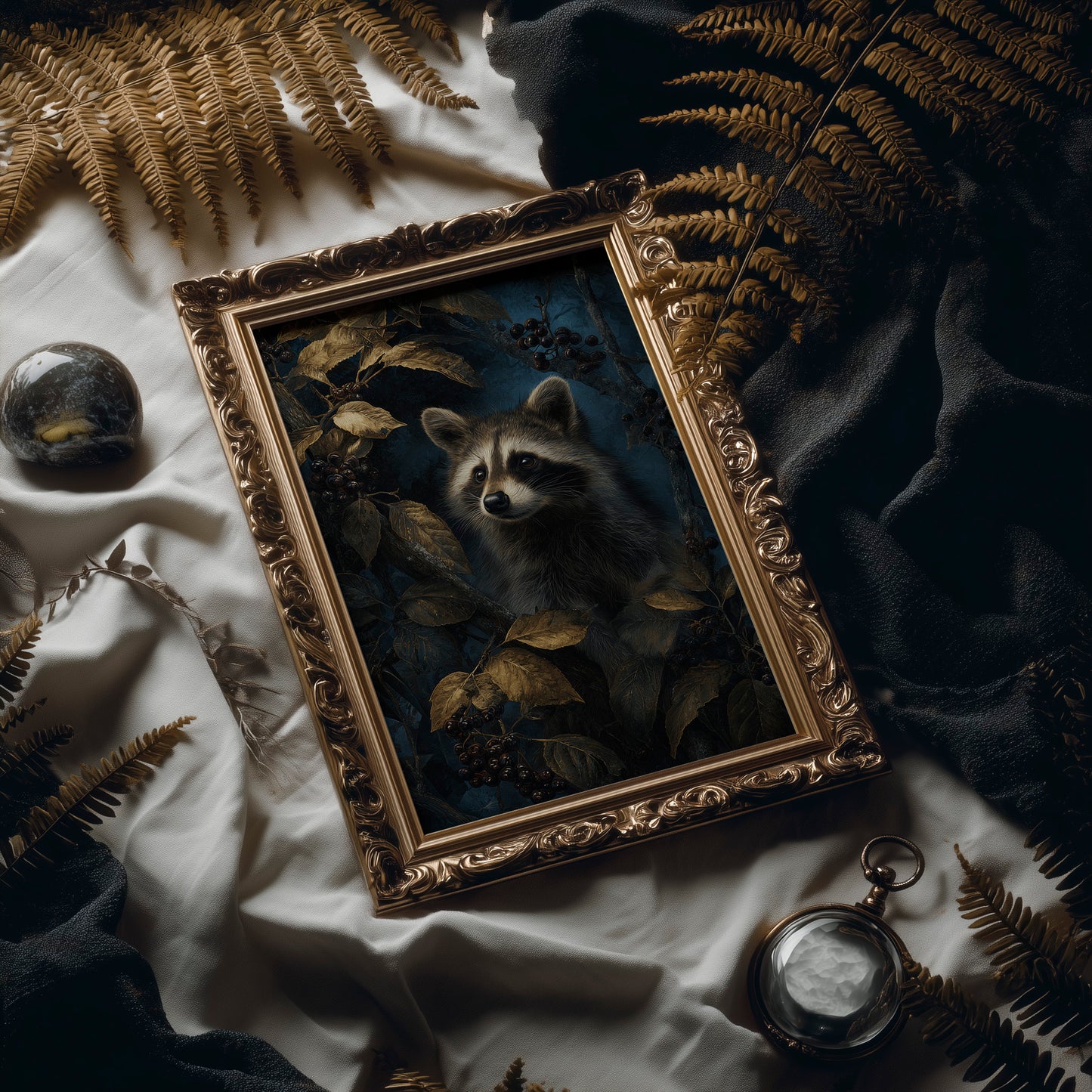 Midnight Visitor Behind Golden Leaves