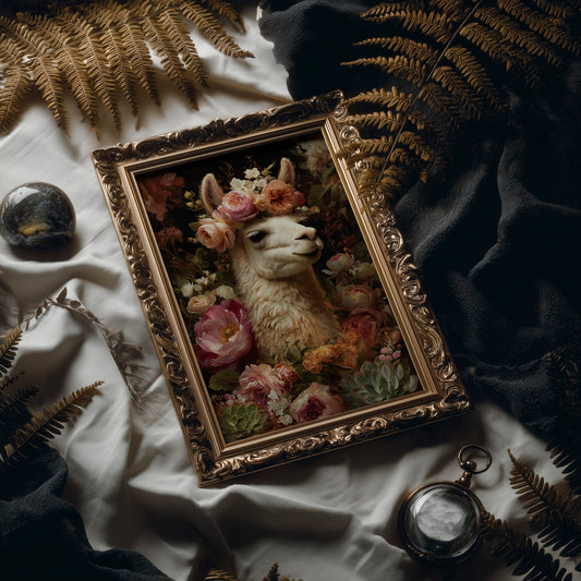 Crowned Llama In Floral Court