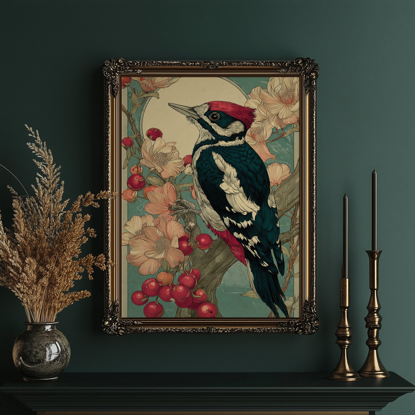 Crimson Crest Among Peach Blossoms